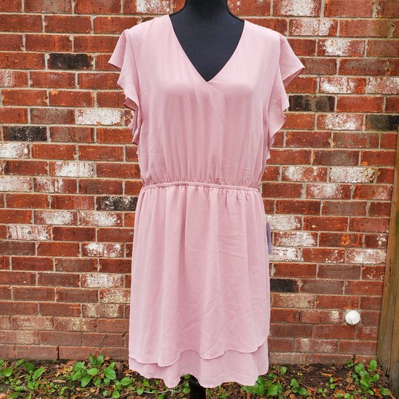 DR2 Dresses & Skirts - DR2 Pink Flutter Sleeve Dress